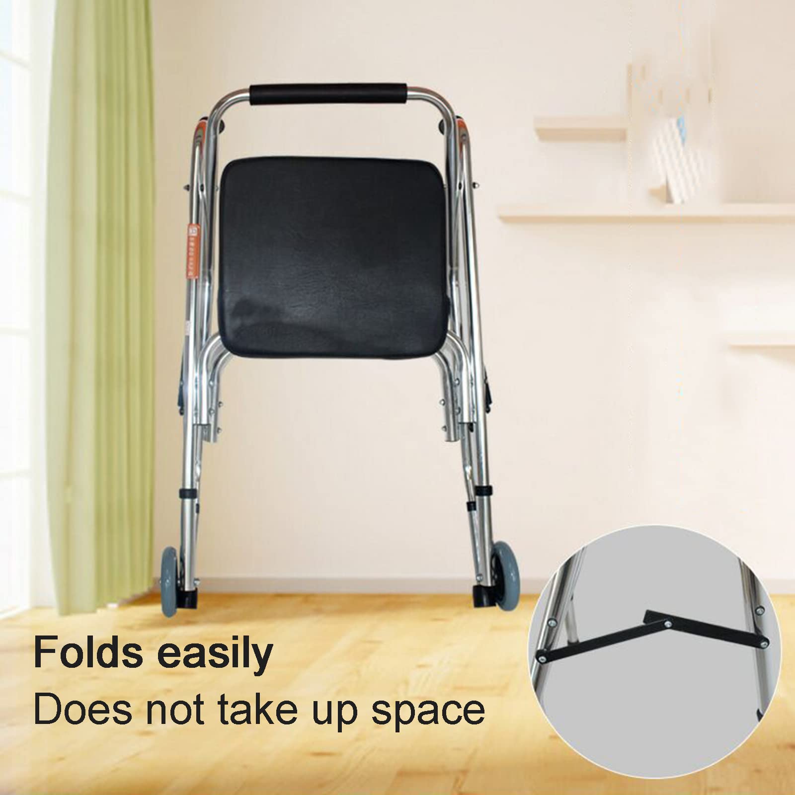 BASII Andador con Ruedas y Asiento, Andador de 2 Ruedas, Andador con Asiento, Andadores para Personas Mayores, Marcos Plegables para Adultos, Andador de Interior,Silver (Silver)