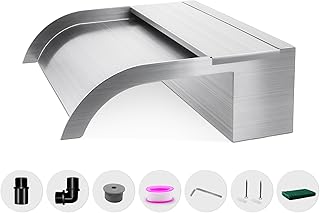 Waterfall Spillway, Stainless Steel Pool Fountain w/Top Open Lip & Pipe Connector Kits for Outdoor/Indoor Decorative, 11.8'' Pool Water Feature for Garden Patio, Backyard Koi Pond Decor