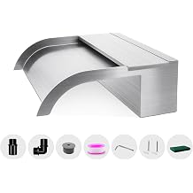Waterfall Spout Stainless Steel Pool Fountain with Top Open Lip & Pipe Connector Kit for Outdoor/Indoor Decoration, 11.8" Pool Water Function for Garden Patio, Backyard Koi Pond Decoration