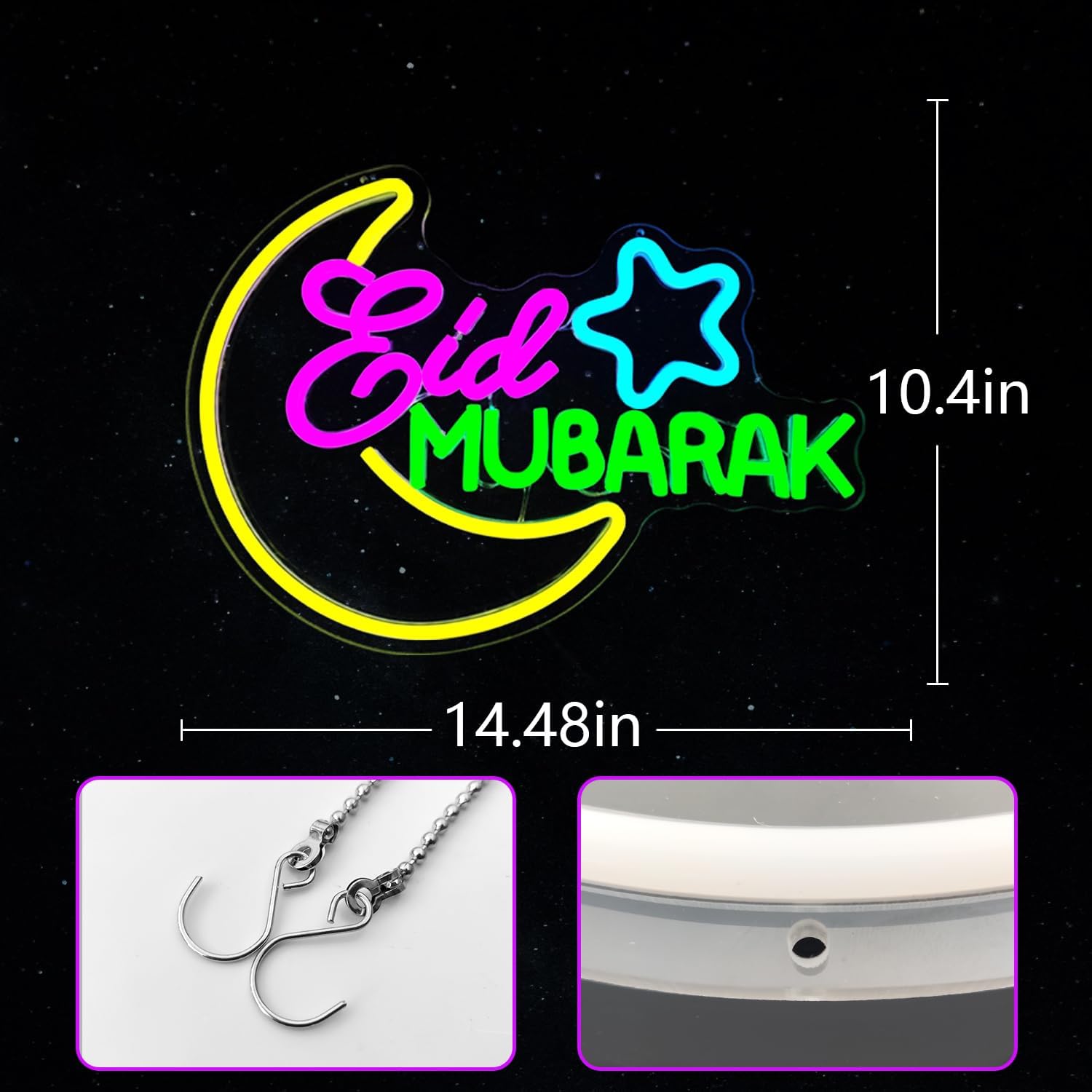 Eid Mubarak Neon Sign Dimmable Ramadan Neon Sign for Wall Decor Eid Mubarak Neon Light, Ramadan Window Light Decorations, Eid Mubarak Light up Sign for Bedroom, Home, Holiday Party