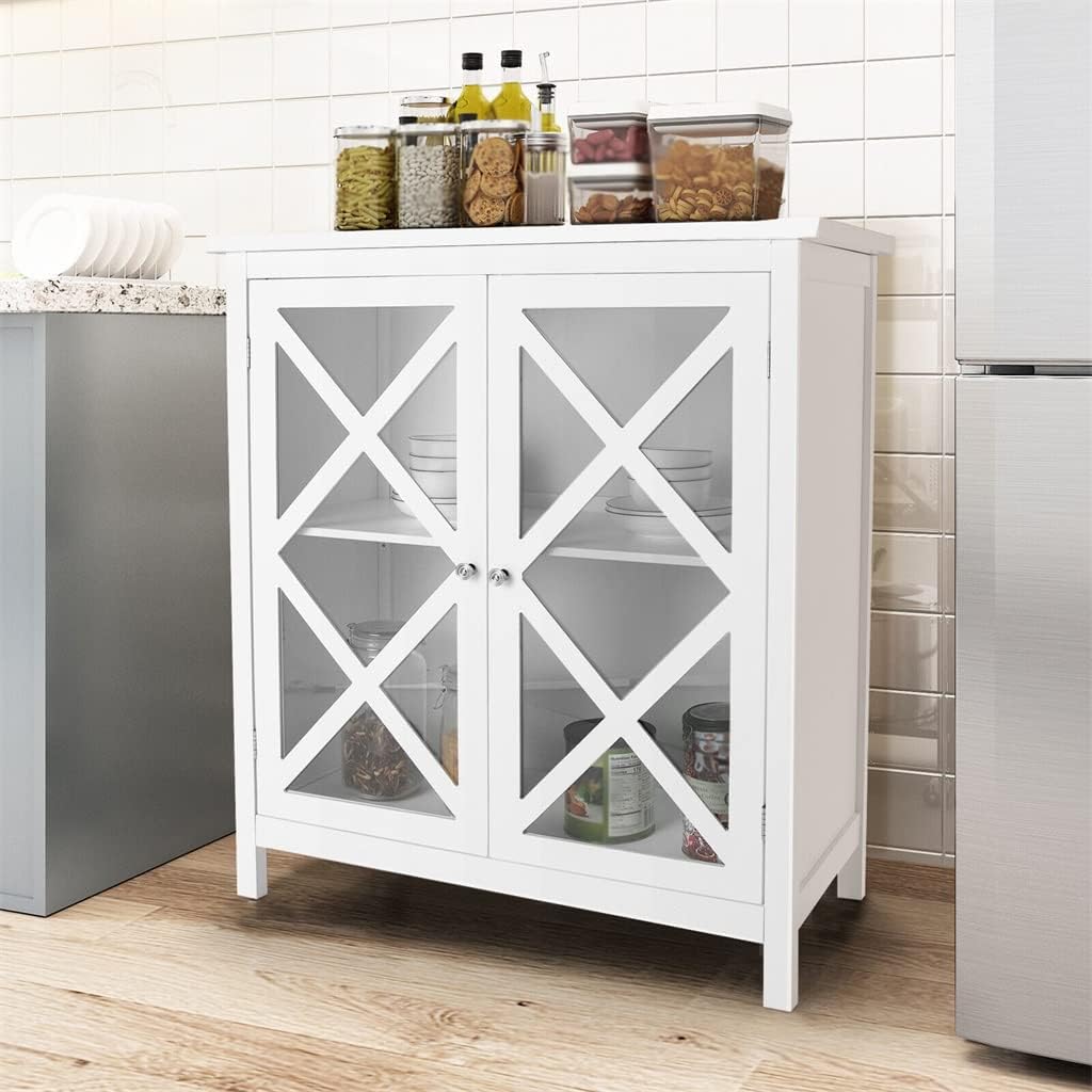 Kitchen Buffet Storage Cabinet with Glass Doors and Adjustable Shelves (Color : E, Size : As Shown) (E As Shown)