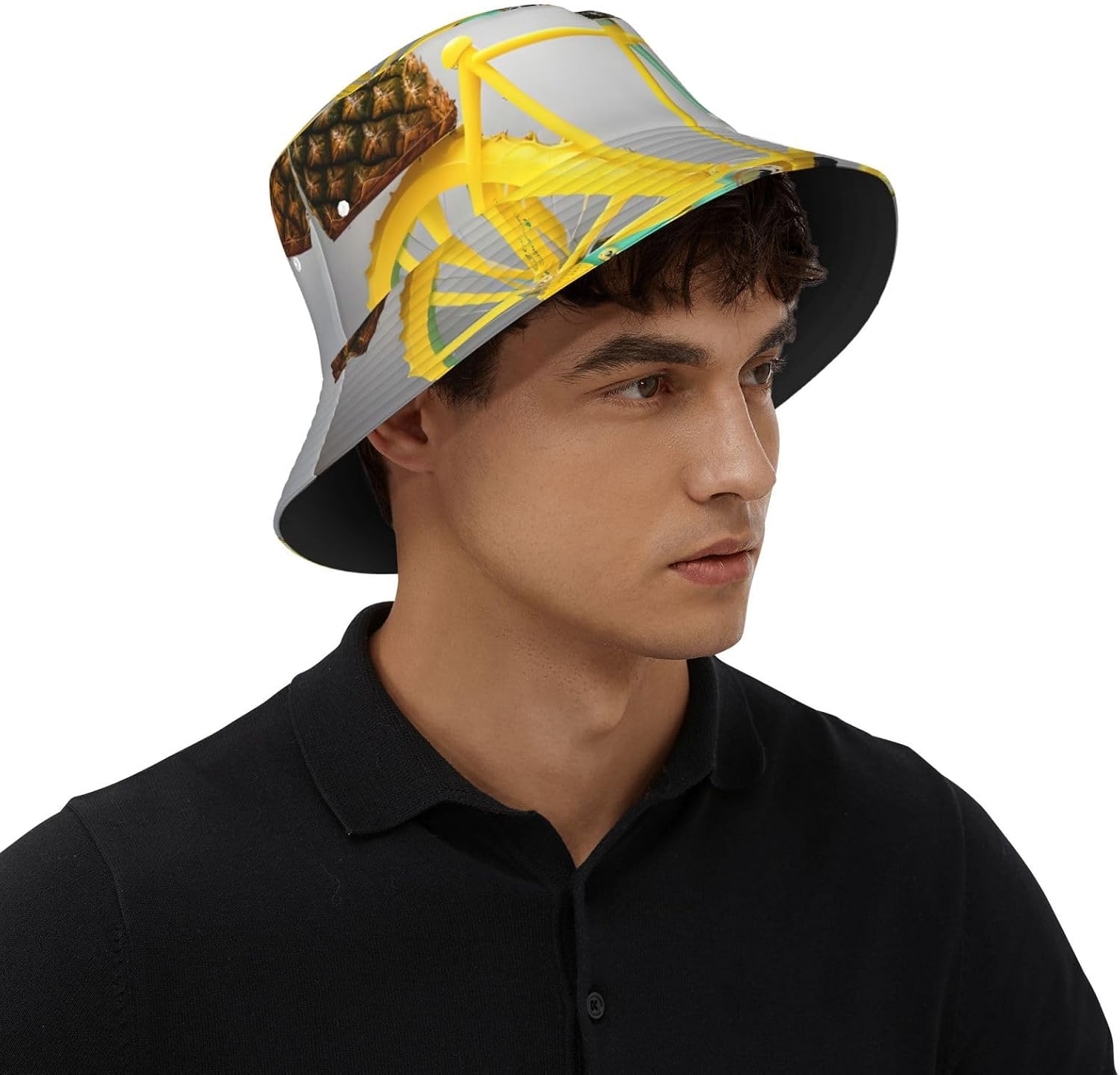 Pineapple Bike Print Sun Hat Outdoor Fisherman Cap Summer Bucket Hat Beach for Men Women Black