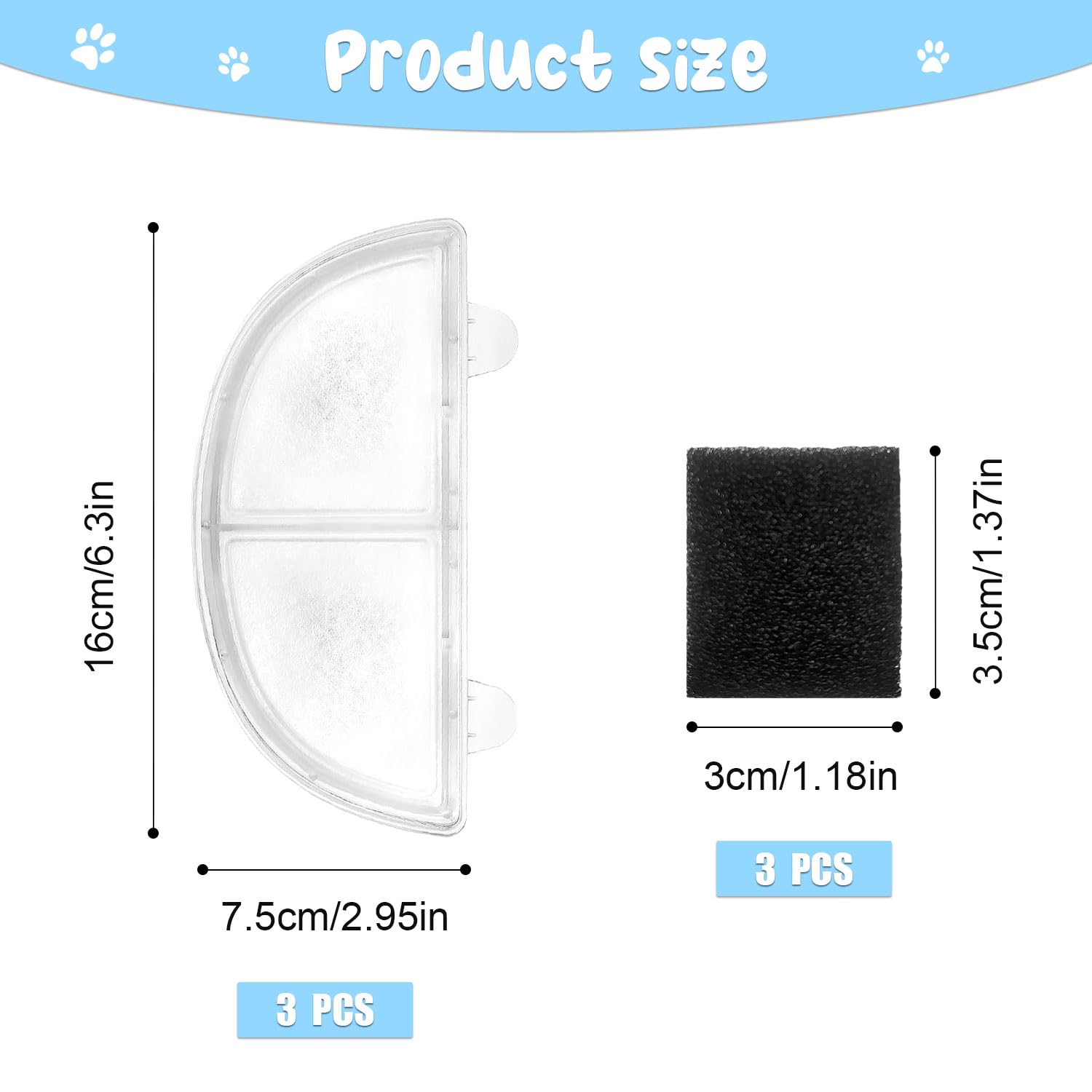 NQEUEPN 3pcs Cat Water Fountain Filter, Triple Filtration System, Compatible with WF20/CF20 Wireless Pump Water Fountain - Image 2
