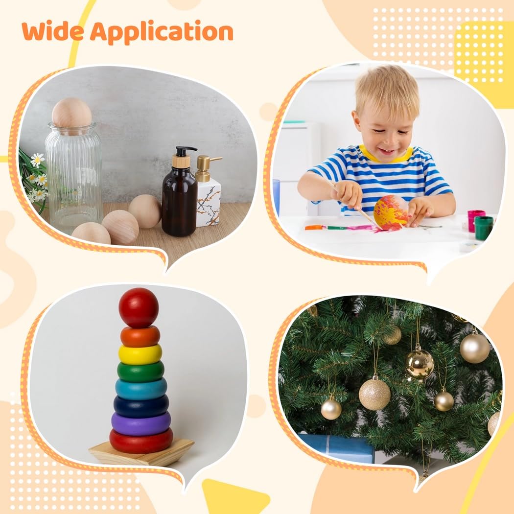4 Stk. Holzkugeln 3 Zoll, unbehandelte Kugeln aus Natur-Hartholz, kleine glatte Holzkugeln für Basteln, DIY-Projekte und Dekorationen