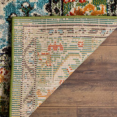 Safavieh Monaco Collection 8' X 10' Forest Green/Light Blue Mnc243F Boho Chic Medallion Distressed Non-Shedding Living Room Bedroom Dining Home Office Area Rug #TOP4