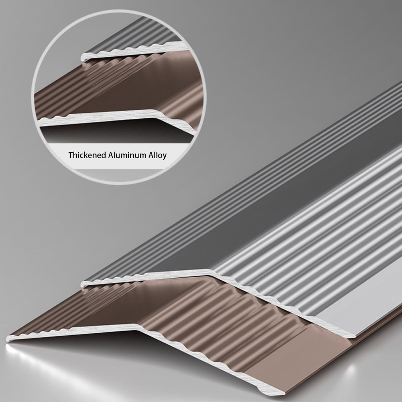 Bordes de escalera de metal antideslizantes para interiores y exteriores. Perfil de aluminio resistente. Protección de esquinas. Tiras antideslizantes para peldaños (gris hierro).