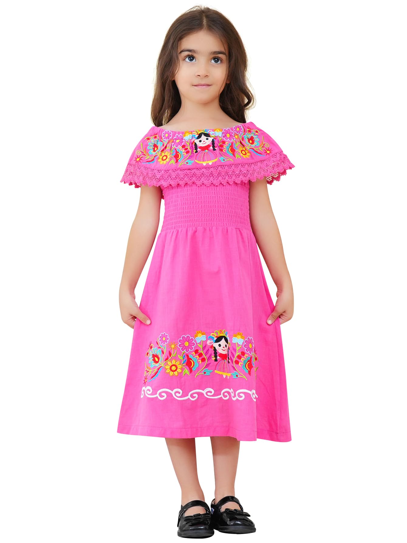 Mexican Dress for Girls Traditional Vestidos Mexicanos Cinco de Mayo Embroidered Dresser Toddler Kids