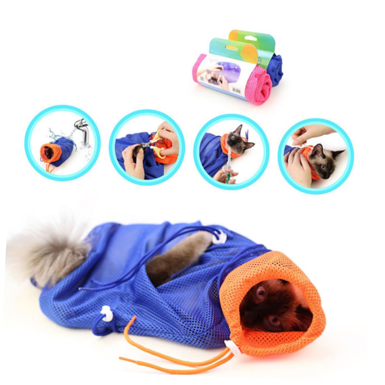 Kisangel Trousse Toilettage Bichon 3 Pièces De Retenue pour Chat De Bain Chat Coupe-Ongles Chat De Contention Chat Trousses De Toilette De en Polyester Chat Nettoyage De Toilettage