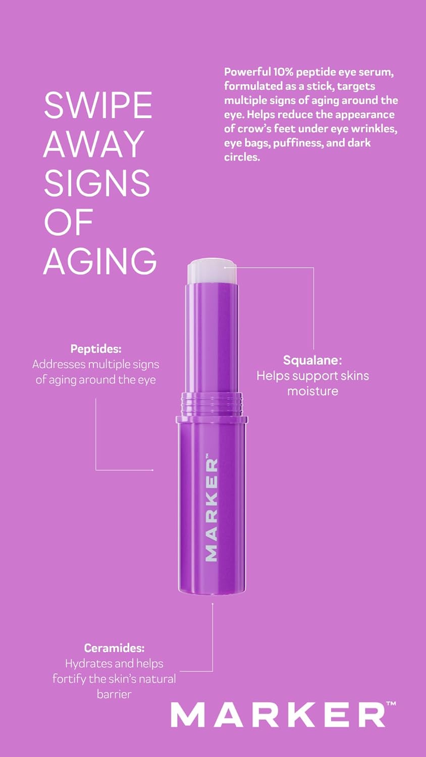 MARKER The Eye Stick, 10% Peptides Under Eye Serum Stick for Puffiness, Dark Circles & Fine Lines, with Ceramides & Squalane, 0.1 oz (3 g), Travel-Ready