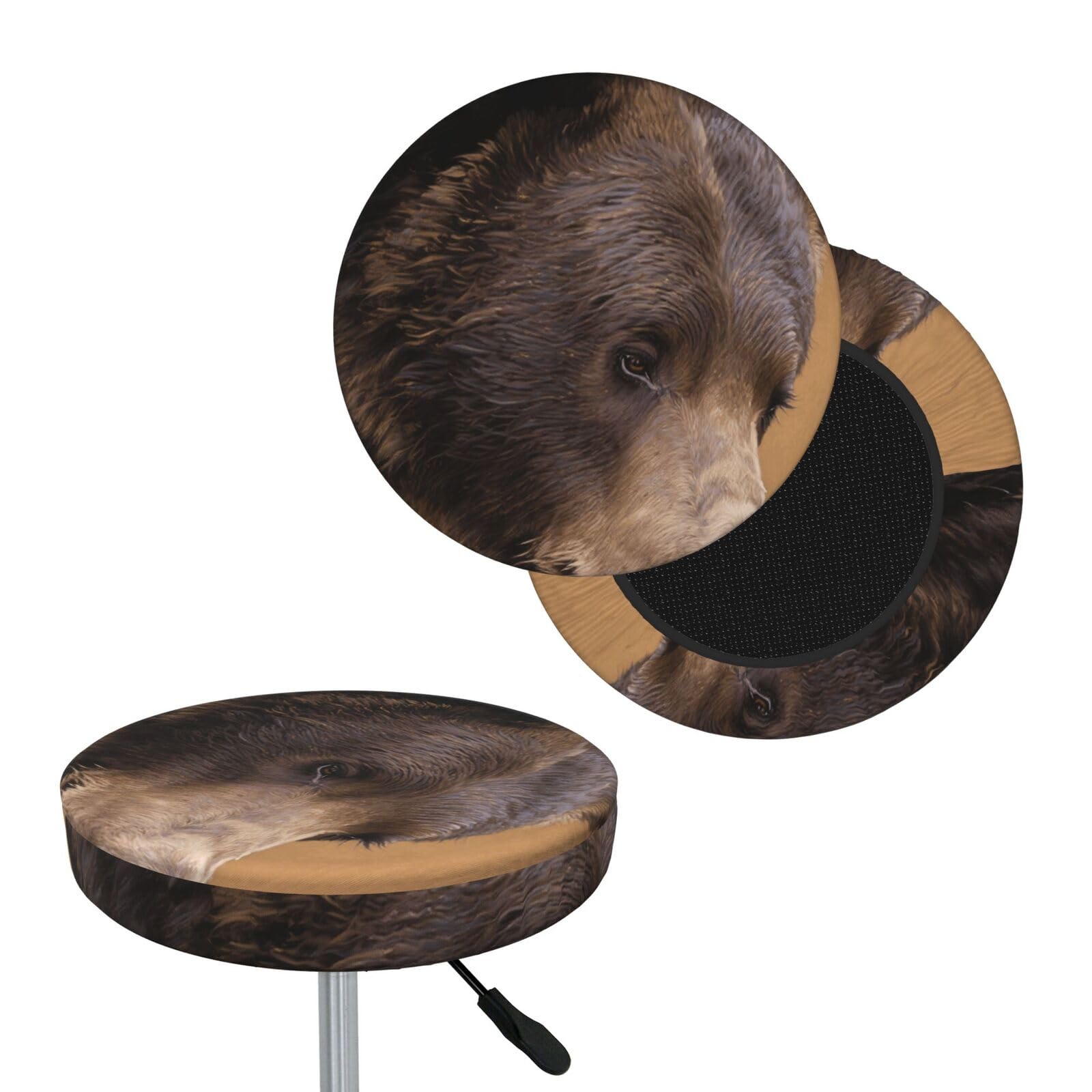 FekiLoot Rustic Bear Round Bar Stool Covers Stretch Washable Bar Stool Covers Dustproof Slipcover Bar Chair Covers with Elastic Band for Bar Kitchen Living Room Decor 13 Inch
