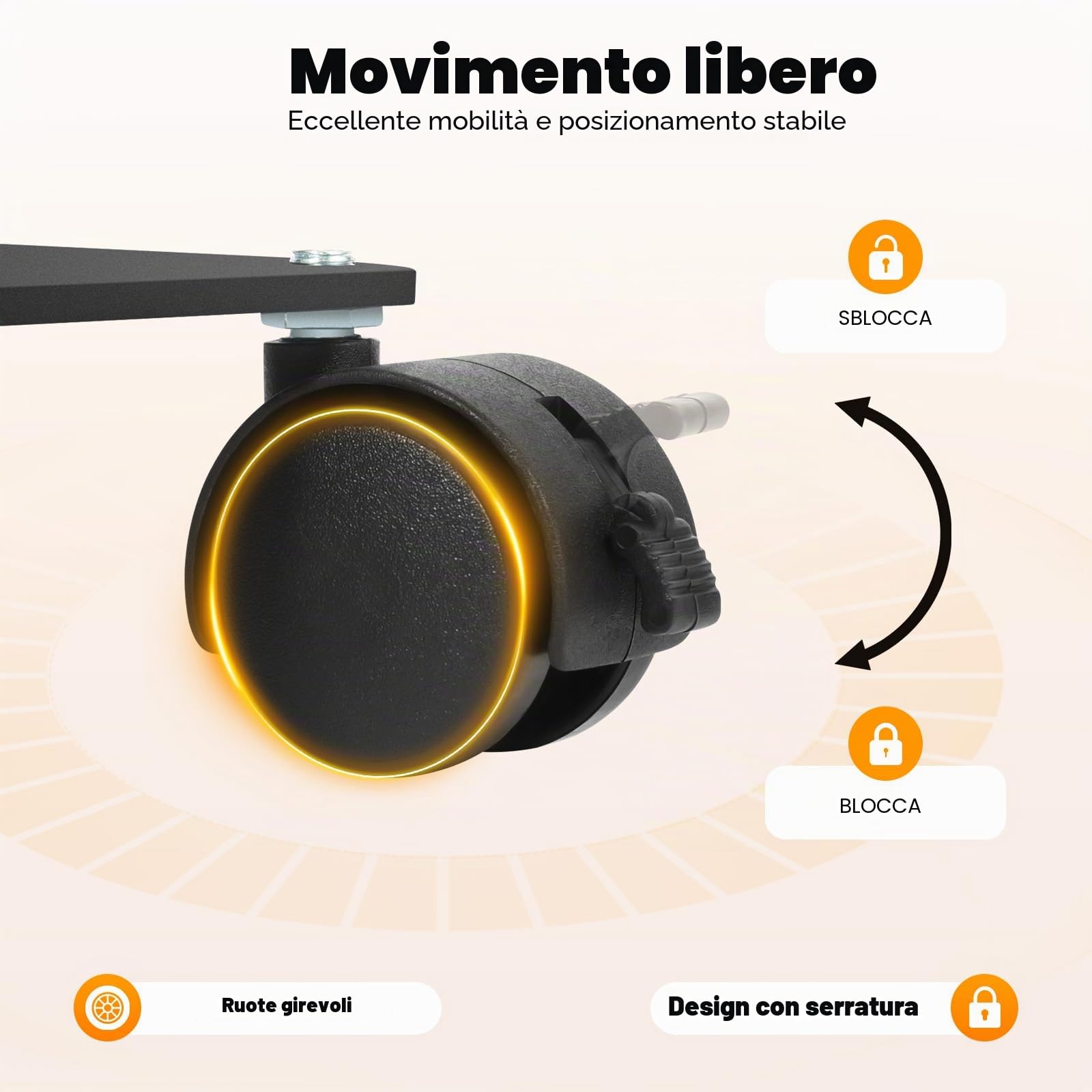 Lampada a mezzaluna, 40 W, LED da pavimento, luce a mezzaluna, angolo di rotazione di 350°, lampada cosmetica regolabile, 7 livelli di temperatura di colore e 10 livelli di luminosità