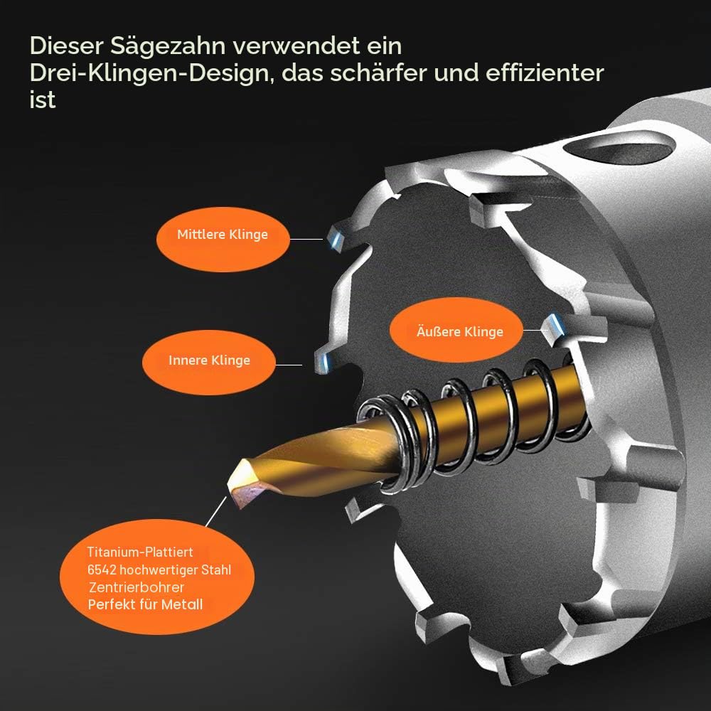 ASNOMY 8pcs großes Lochsäge Hartmetall-Bohrer, 16–60 mm, hochwertiger TCT-Bohrer-Lochsägen-Set, titanbeschichteter Zentrierbohrer aus Hartmetall, für Edelstahl, Eisen, Holz, Kunststoff