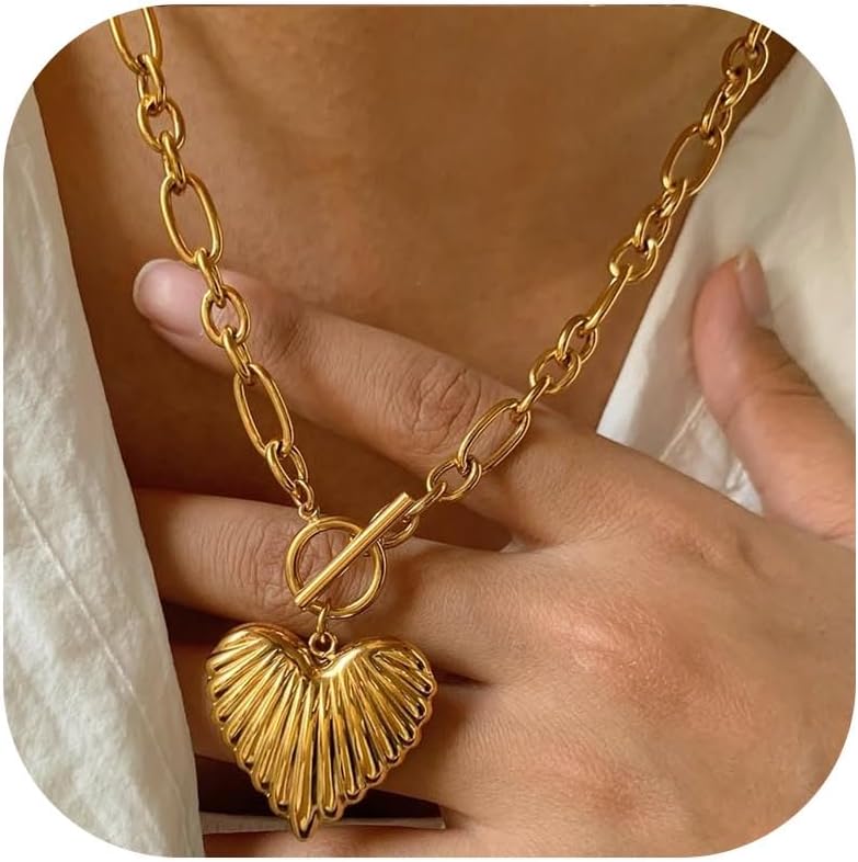 Gold Star Necklace Chunky Gold Charm Necklace Star Jewelry Chunky Necklaces for Women Puffy Heart Jewelry