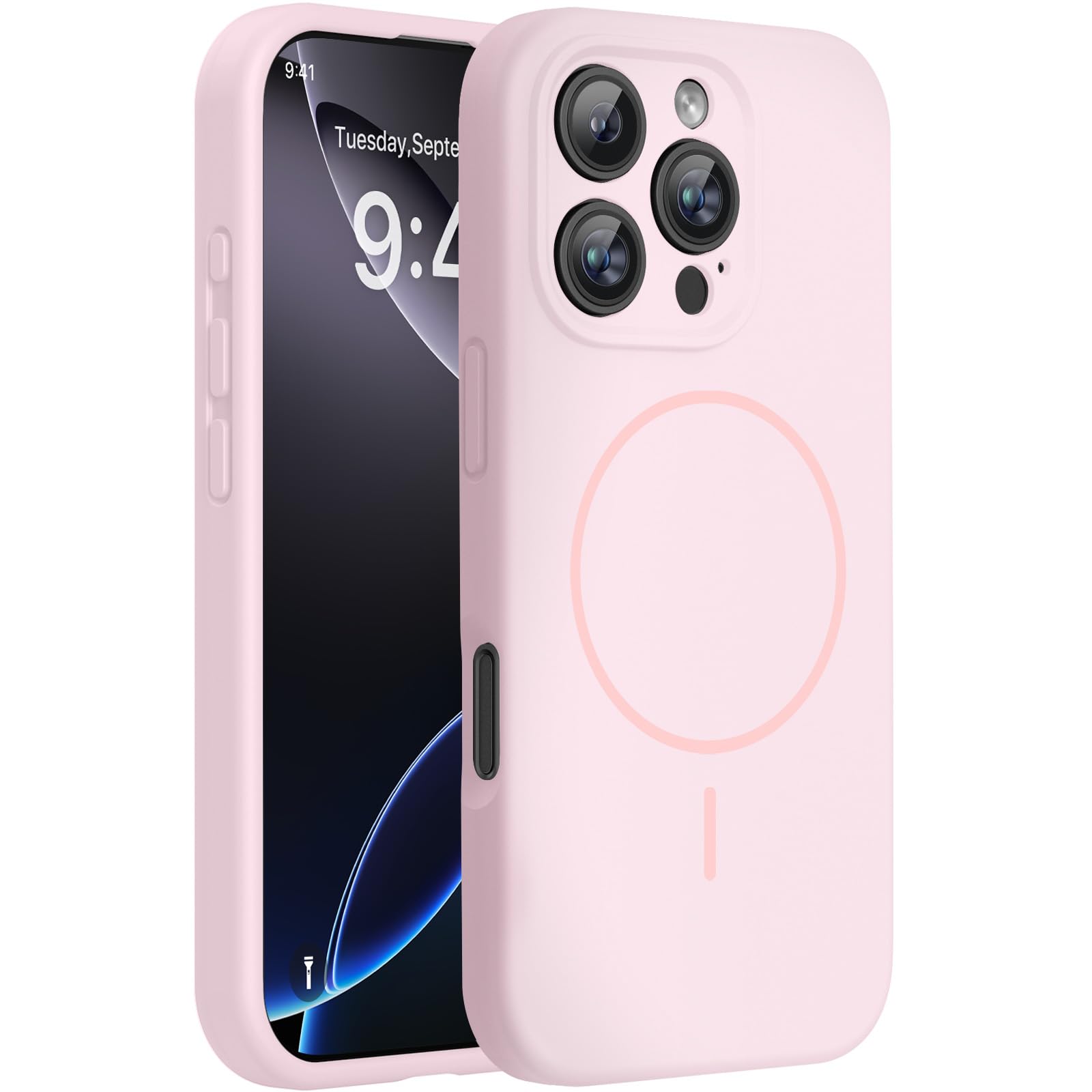 Photo 1 of Miracase Magnetic for iPhone 16 Pro Max Case, [Soft Anti-Scratch Microfiber Lining], Compatible with MagSafe, Liquid Silicone Case Shockproof Drop Protection Phone Case for 16 ProMax,Sand Pink