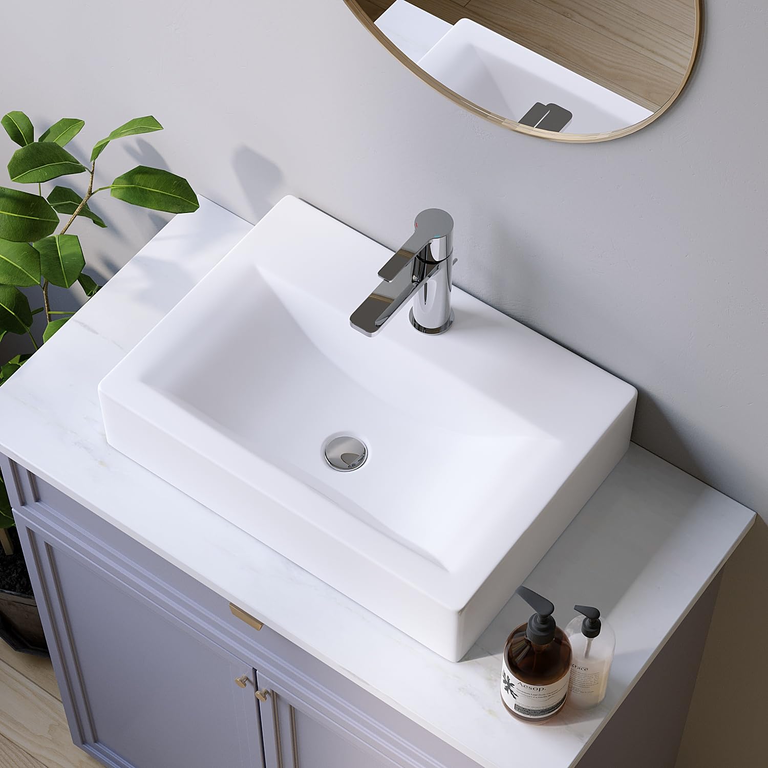 Lavabo rectangular de cerámica, 45 x 33 cm, para lavabo, lavamanos, blanco con agujero para grifo, sin rebosadero, sin grifo, sin válvula de desagüe
