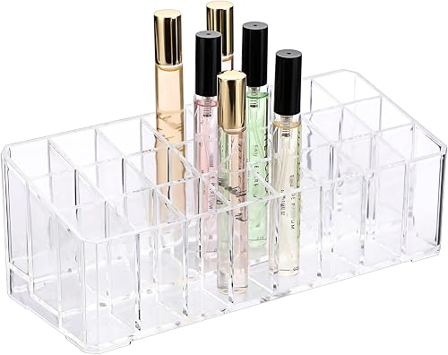 ELLDOO Rollerball Perfume Organizer, 24 es Clear Acrylic Perfume Storage Holder Beauty Scent Holder, Makeup Lipgloss Lipstick Display Case