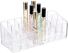 Rollerball Perfume Organizer Beauty Scent Holder 24 Space, Cosmetic Display Case, Organization Container Storage For Tall Scented Oils, Lipsticks, Transparent