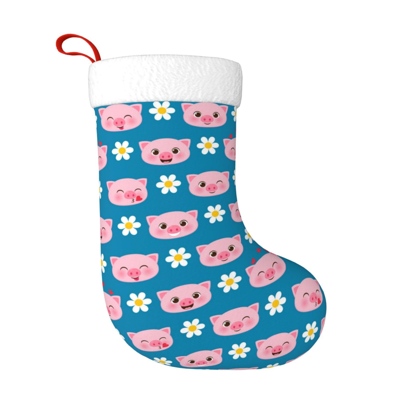 Hahafu Black Cute Pig Christmas Stocking Large Personalized Print Fluffy Hanging Socks For Christmas Decorations