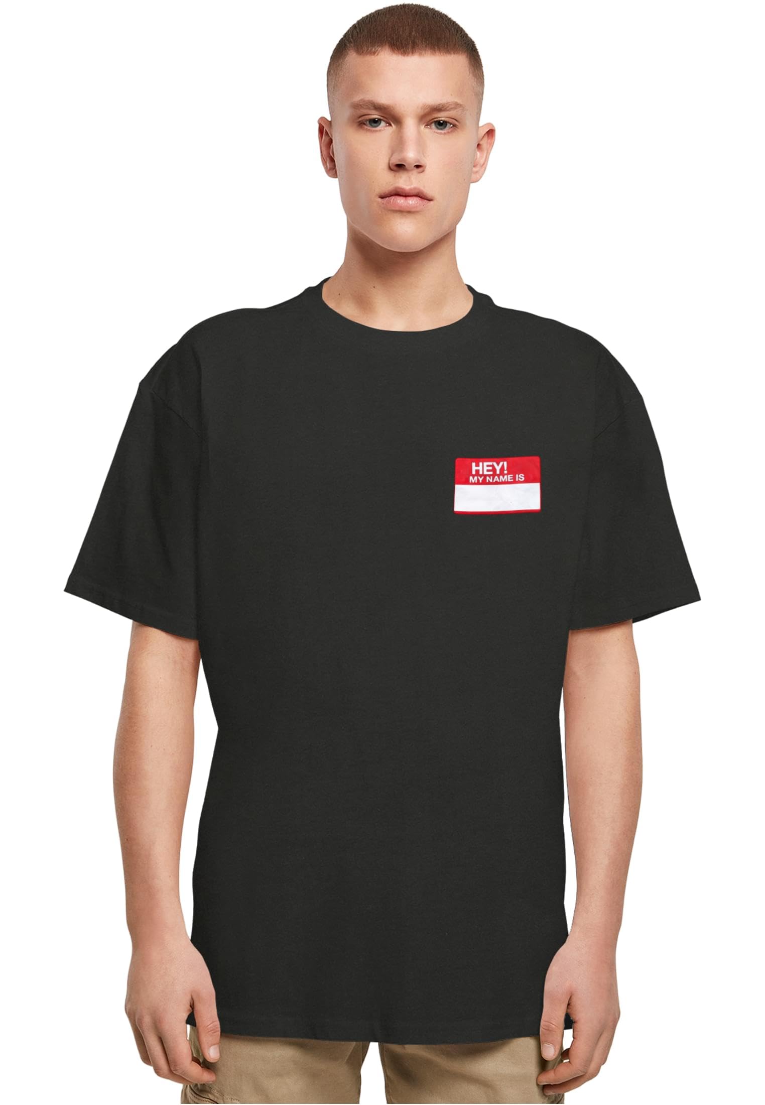 Mister Tee Upscale Unisex T-Shirt Hey! My Name is Oversize Tee Printed T-Shirt Oversized Fit Cotton - Print T Shirt Graphic T-Shirt, Black, XS