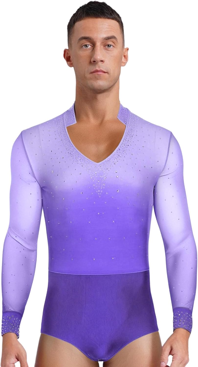 Body Da Danza Uomo Con Paillettes E Rete - Per Latino, Jazz, Pattinaggio E Ballo - Foto 5