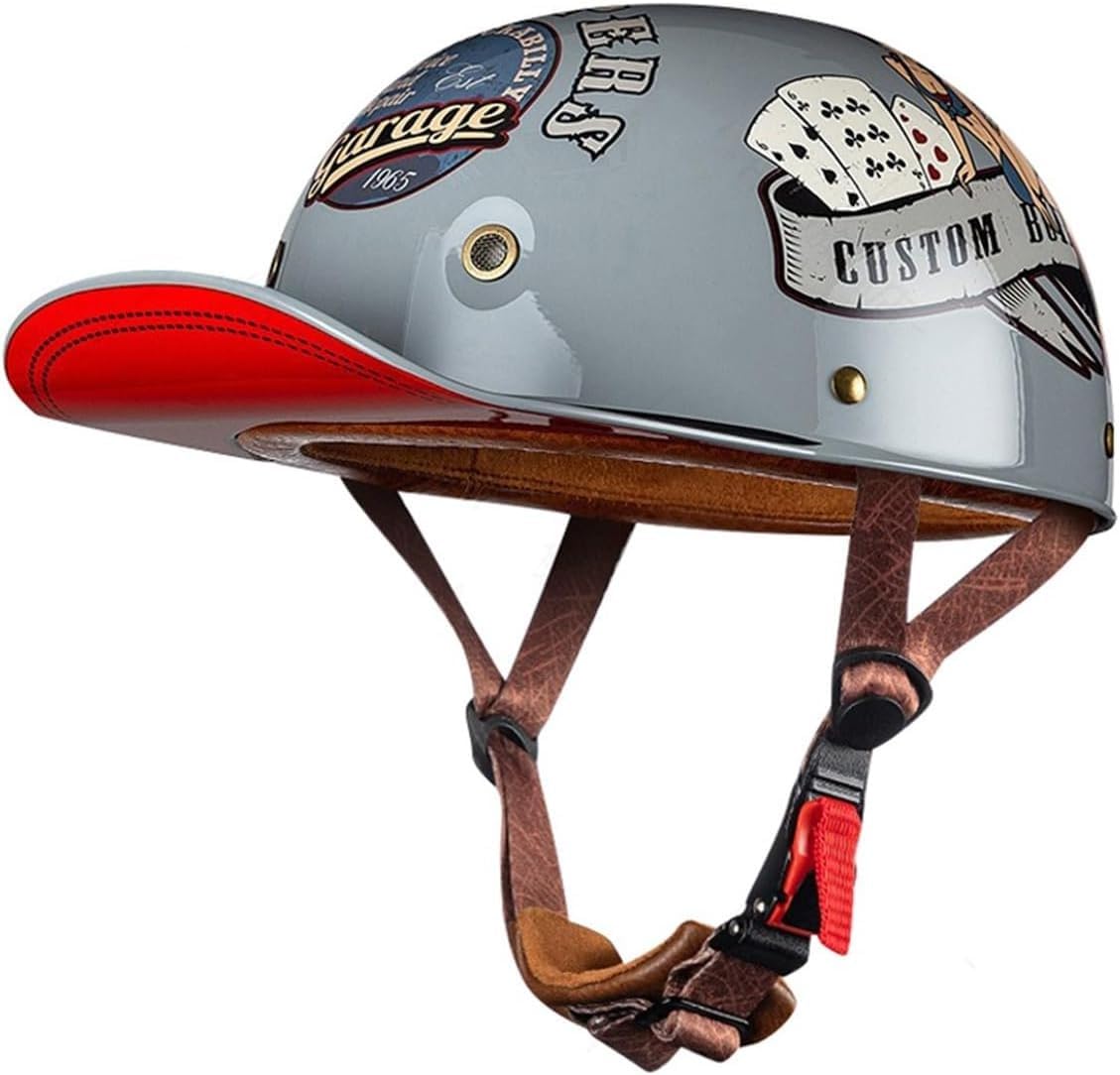 Kask motocyklowy Vintage Open Face Retro Baseball Cap Half Helmets with ECE Certification, Men Women Open Face Motorbike Helmet For Cruiser Chopper Scooter