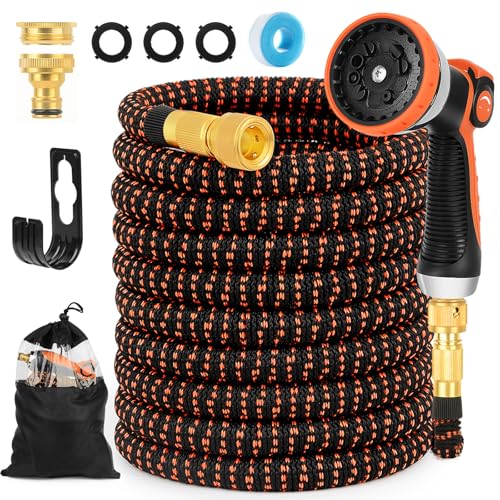 15M Gartenschlauch Flexibel,10 Funktionen Gartenschlauch mit 1/2 und 3/4 zoll Messinganschlüsse,Ausziehbarer Wasserschlauch für Bewässerung, Gartenreinigung, Autowäsche, Gießen, Badewanne.