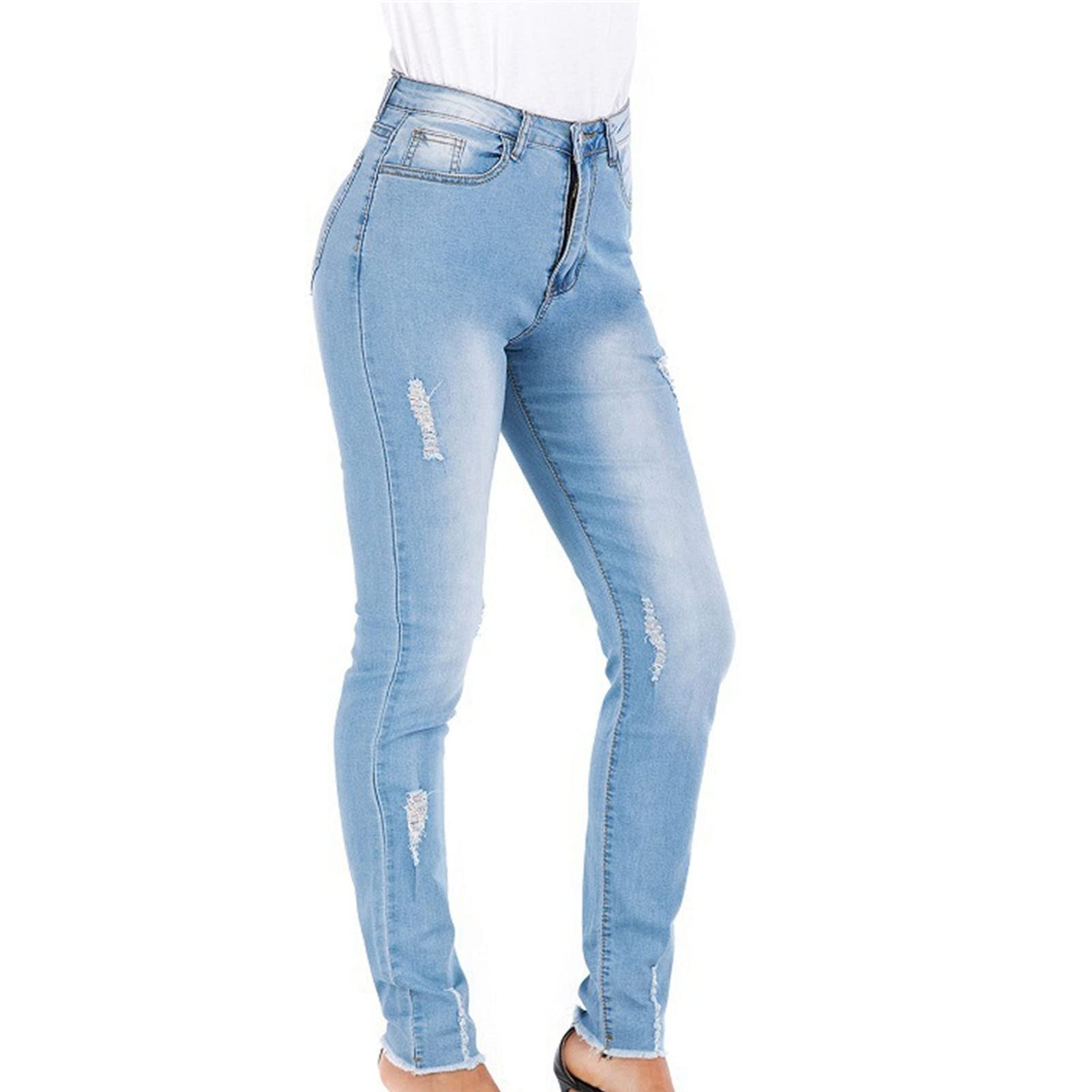 Maiyifu-GJ Women's Double Breasted High Waist Jeans Stretch Butt Lifting Button Down Denim Pants Retro Skinny Jean Trousers (Light Blue,X-Large)