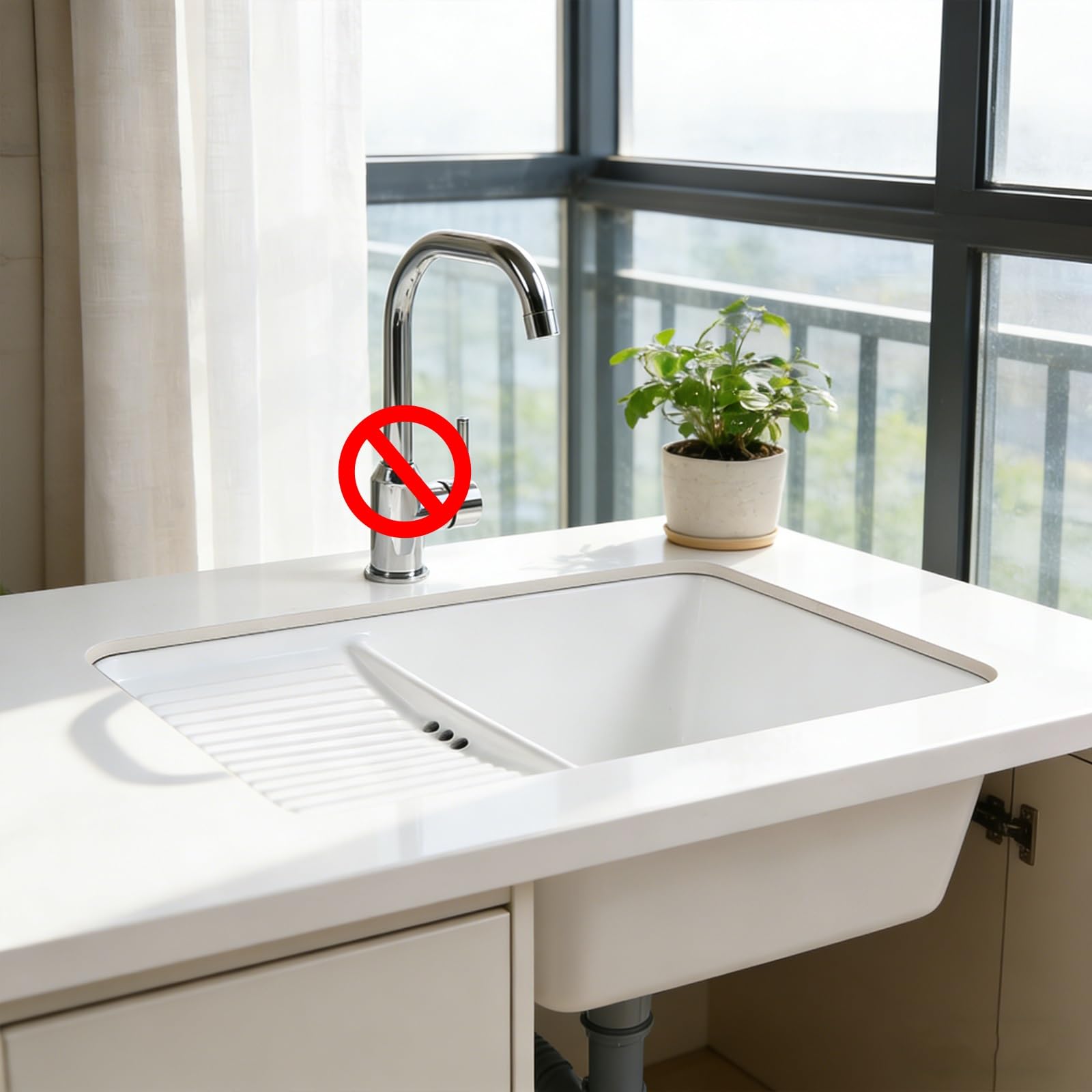 Keramik-Spülbecken mit Waschbrett, Unterbau-Gefäßspüle mit Abfluss für Waschküche, Haustierwäsche, Balkon