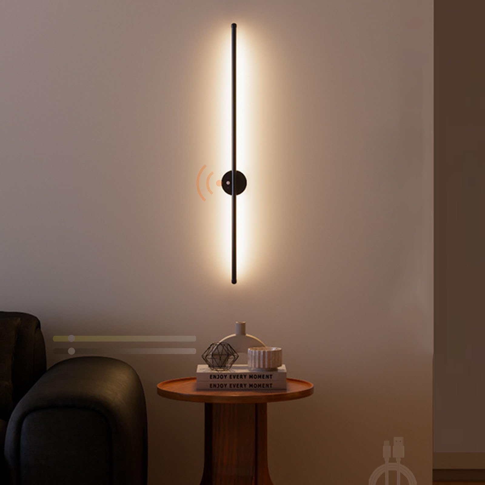 Apliques de pared LED regulables de 80cm con sensor de movimiento negro 8