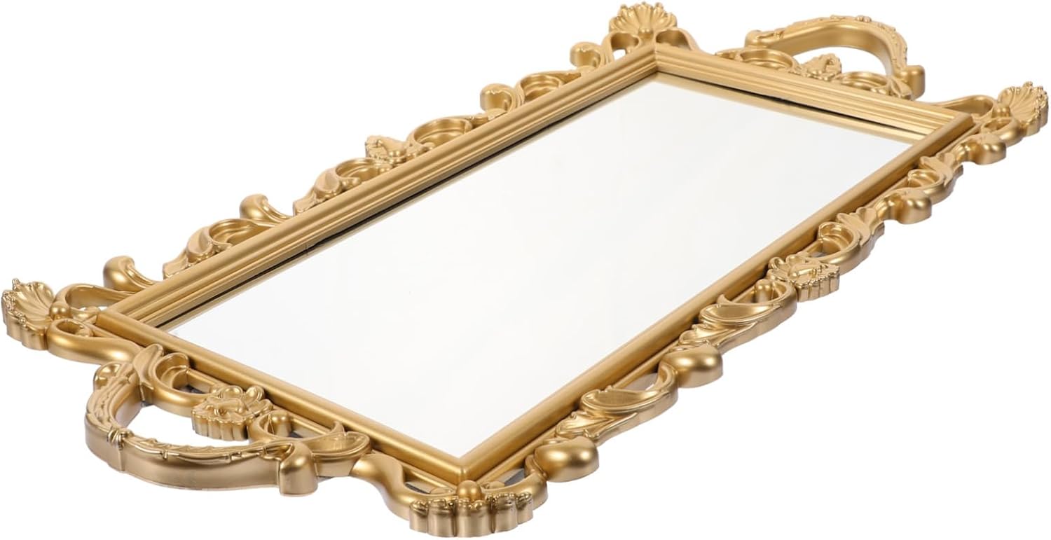 Gold Mirror Storage Tray Dresser Accessory for Women Jewelry Organizer