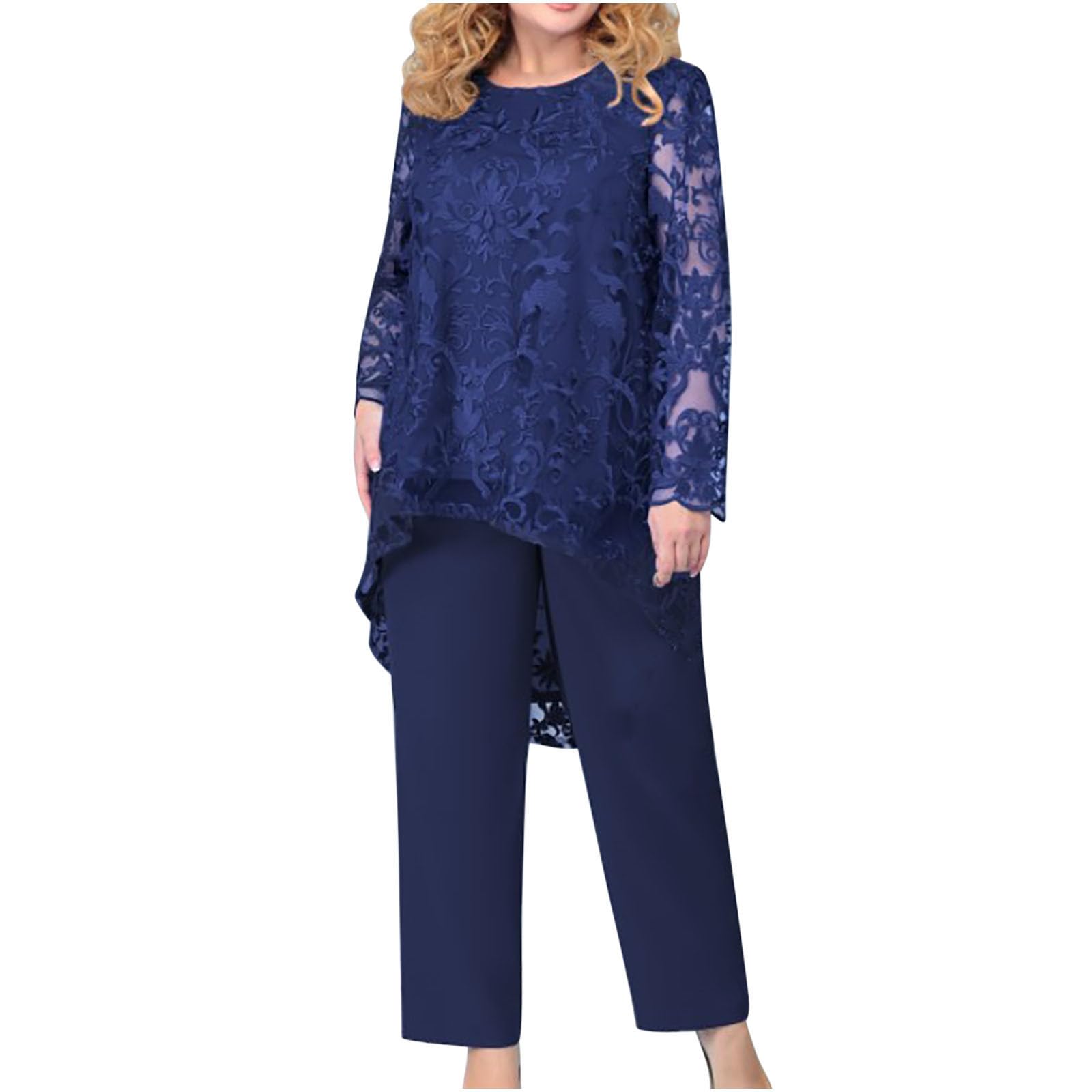 NUSGEAR Conjunto Dos Piezas Mujer encaje Moda Camiseta de manga larga y Pantalones Otoño invierno Talla grande Suelto Elegante Traje Fiesta Casual Vestido vestir Traje cómodo Conjunto 2024