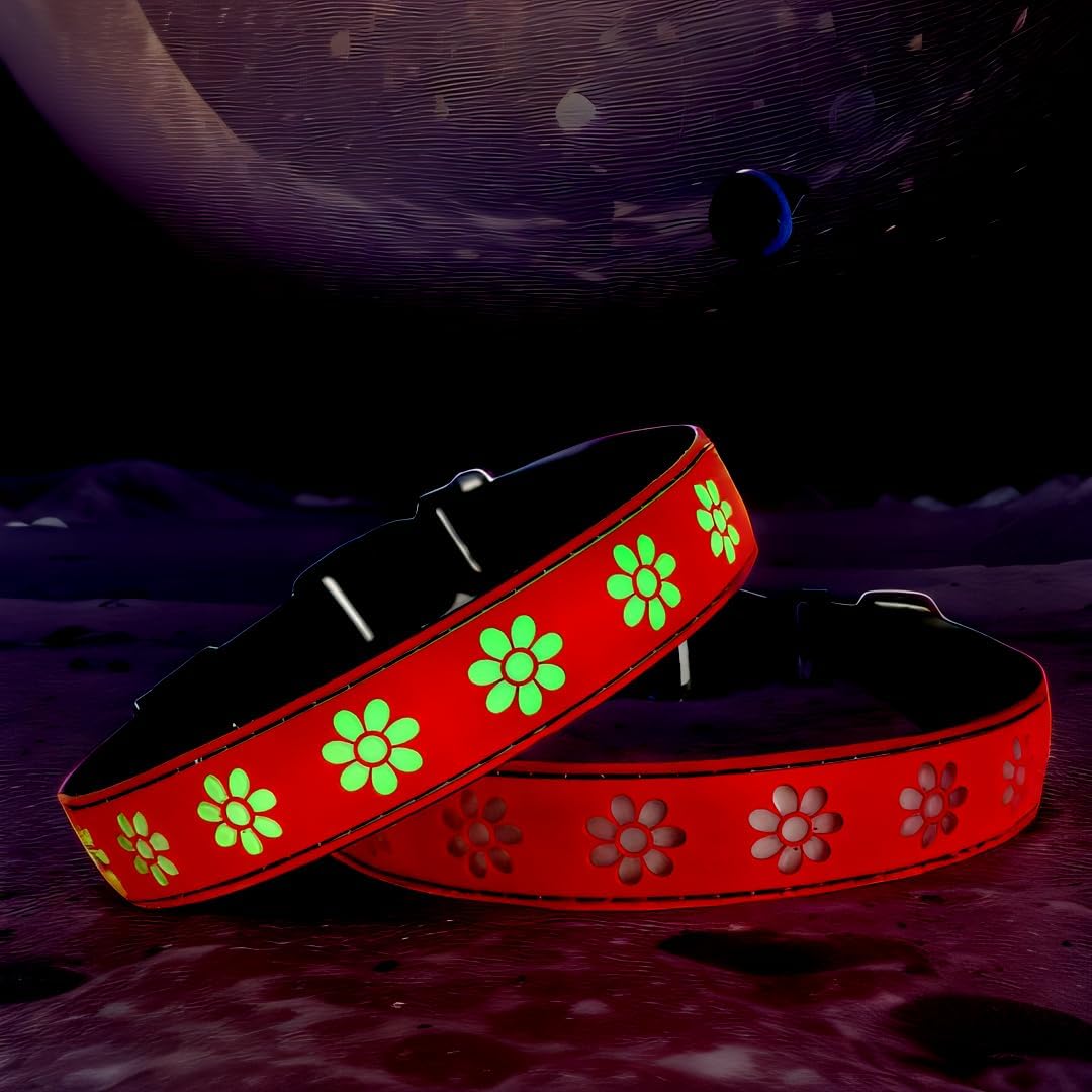 Subversive USB-C led Light up Airtag Dog Collar, Subversive 3D Sunflower Design Comfortable and Soft Material,Multicolored Lighting (D-Purple, M(15.7-19.7"))
