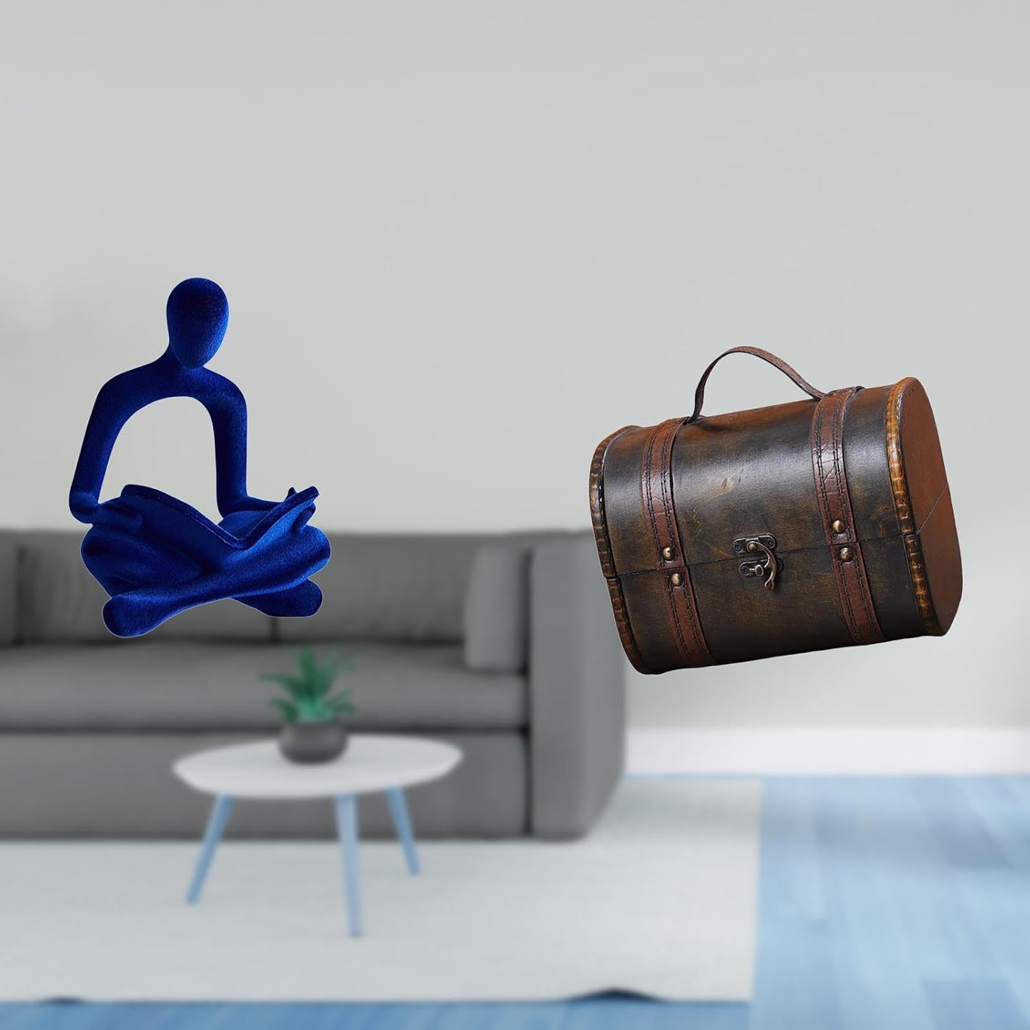 HouseVibe Abstract Thinker Sculpture & Wooden Jewelry Box Set - Resin Figurine & Chest Organizer (12cm/4.7in) for Home Decor & Gift