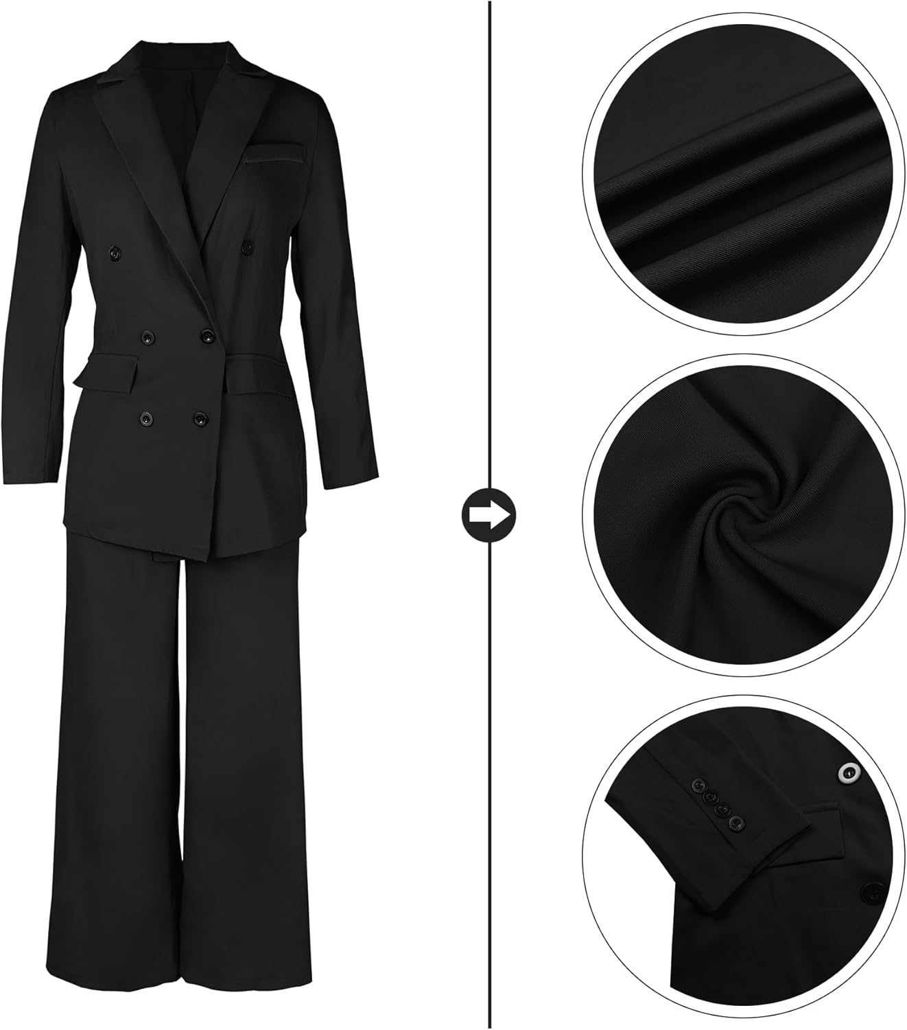 Tcremisa Pants Suits for Women Dressy 2 Piece Business Casual Outfits Double Breasted Blazer Wide Leg Pants Set Office Work - Image 6