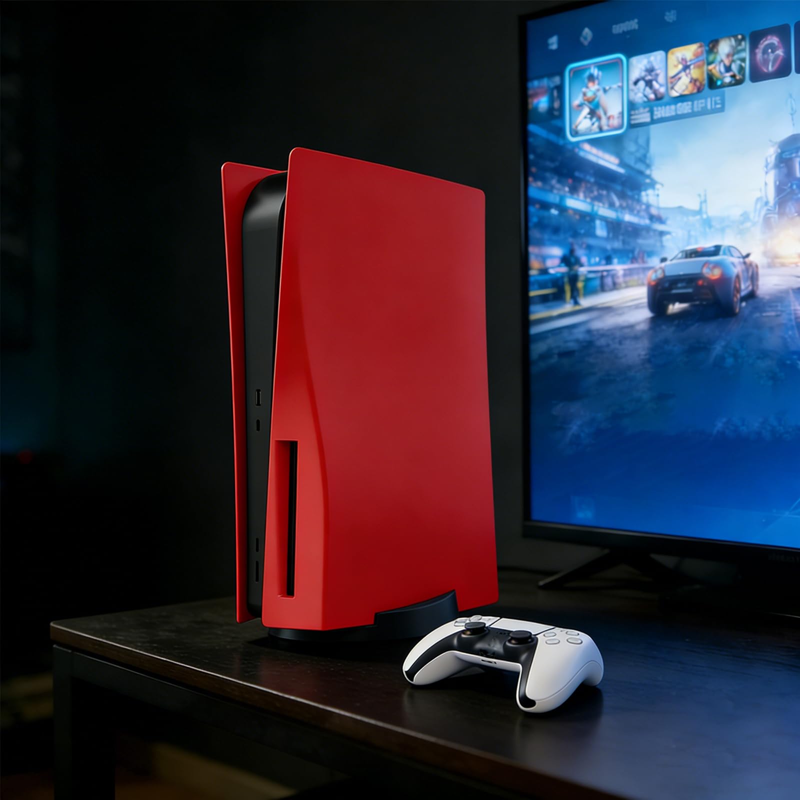ArVin - Carcasa para consola PS5, placa de repuesto para PS5, antiarañazos, a prueba de polvo, accesorios para juegos de profesión para Sony Playstation 5 Console Disc Edition (rojo)
