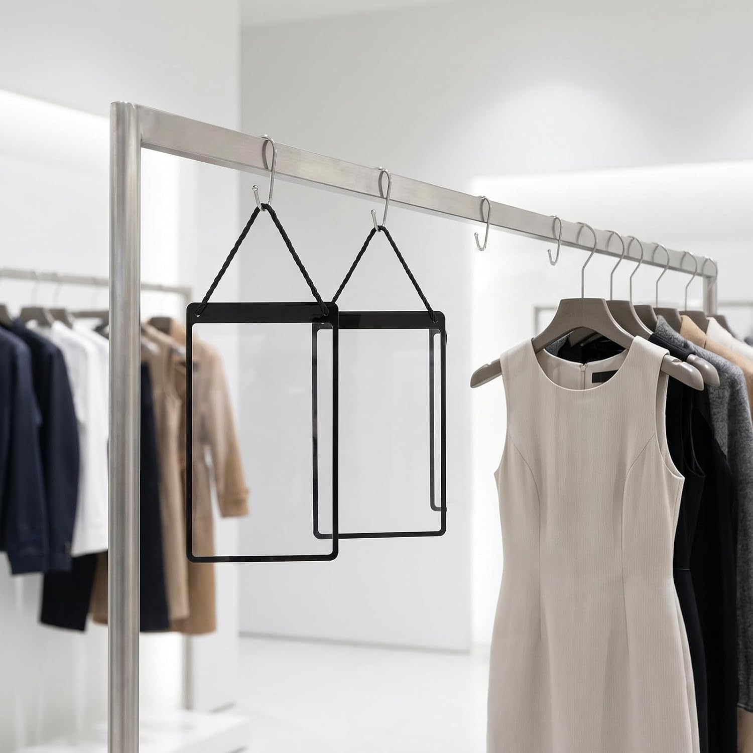 2pcs A5 Vertical Hanging Price Tag Holders for Clothing Racks and Hangers, Black Pvc Retail Sign Holders with Smooth Surface, Resists Bending and Breaking, Effortless Installation