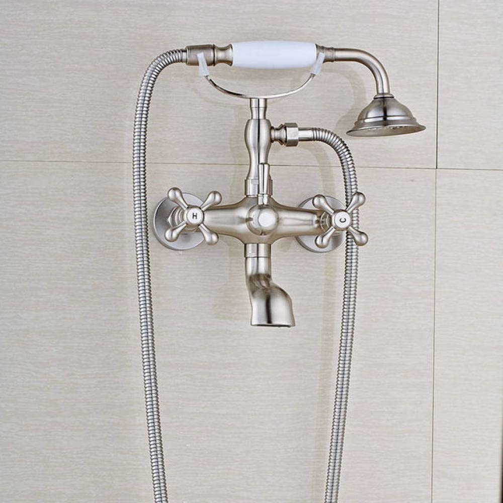 ZYCHSJXA Antique Brass Floor-Standing Bathroom Faucet Set - Dual Knobs Mixer Tap & Swivel Tub Spout for Bathtub Shower, Wall Mounted Bath Shower Set, Elegant Design