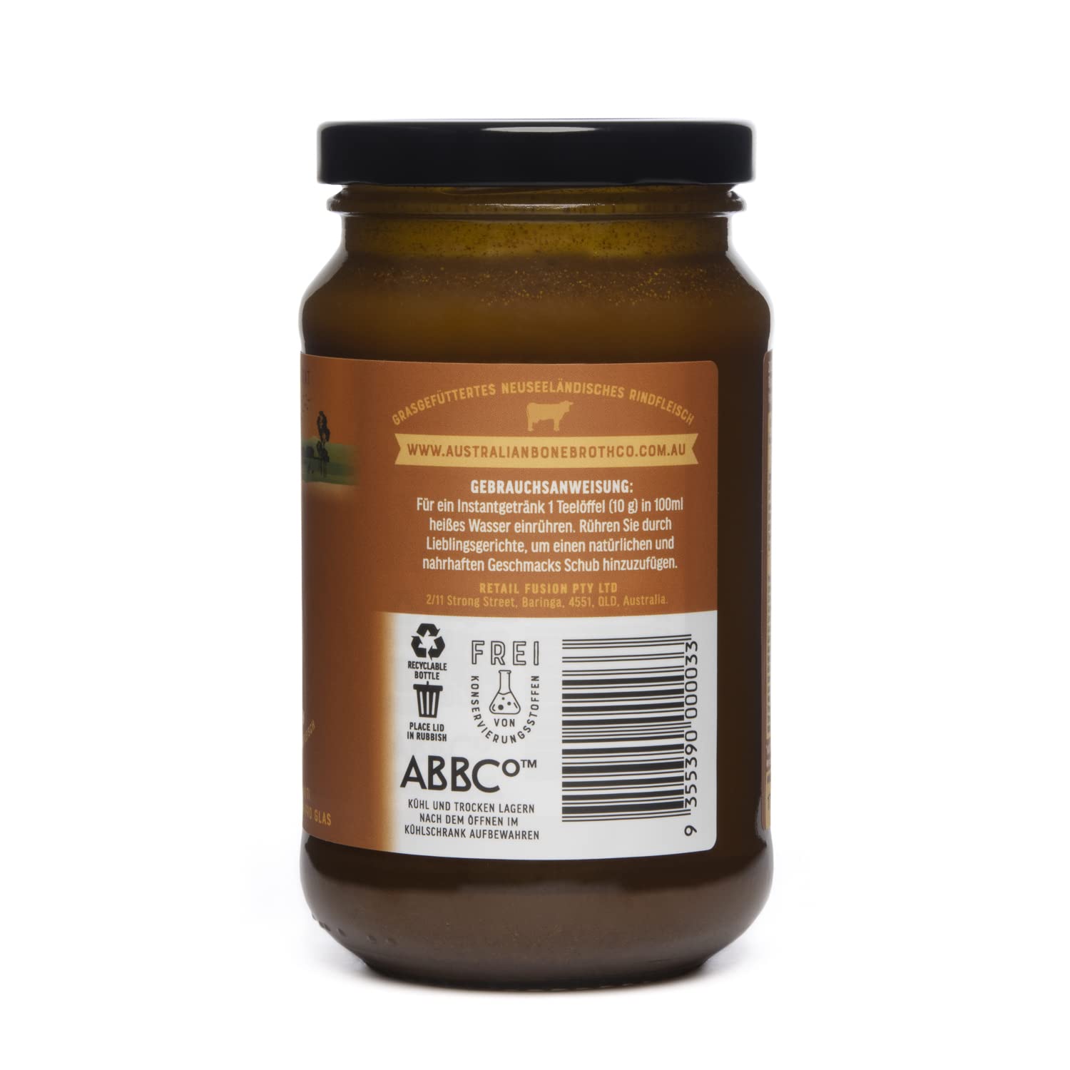 Concentré de Bouillon d’Os de Bœuf au Curcuma avec Gingembre, Poivre Noir et Collagène – 395g Pot en Verre | Naturel, Prêt à Utiliser, Fabriqué en Nouvelle-Zélande