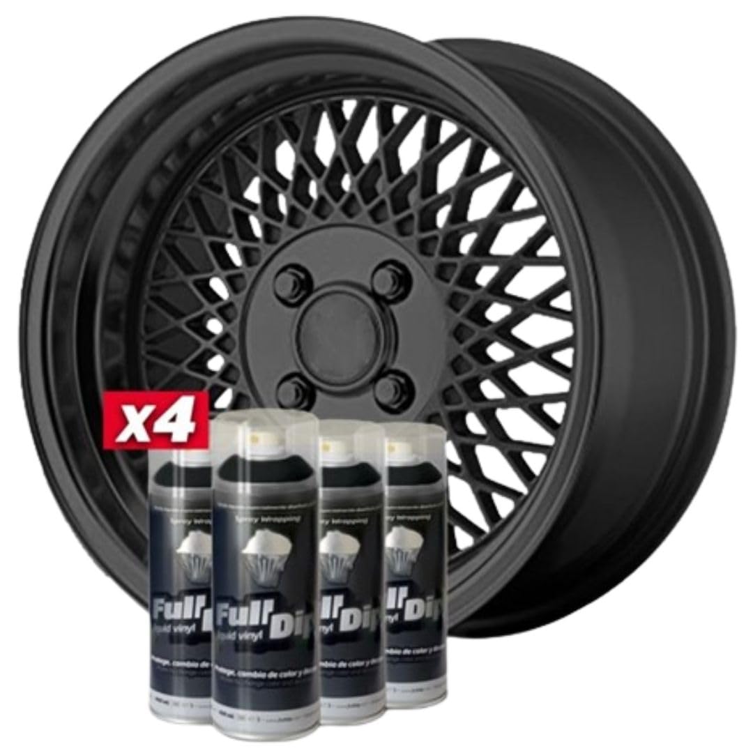 AutoFullCar Felgen-Pack - Flüssigvinyl Full Dip Sprühfarbe Sprühlack - 4 Sprays Hyperblack Metallic - 400 ml Einheit