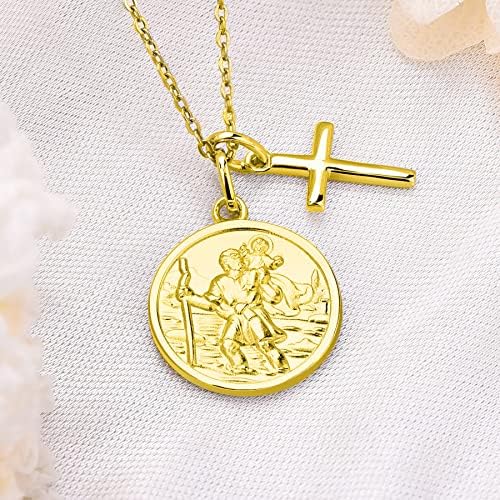 FJ St. Christopher Jewelry 925 Sterling Silver, Antiqued Religious Protector Talisman Pendant for Men Women, Coin/Round/Oval/Medal/Square/Locket