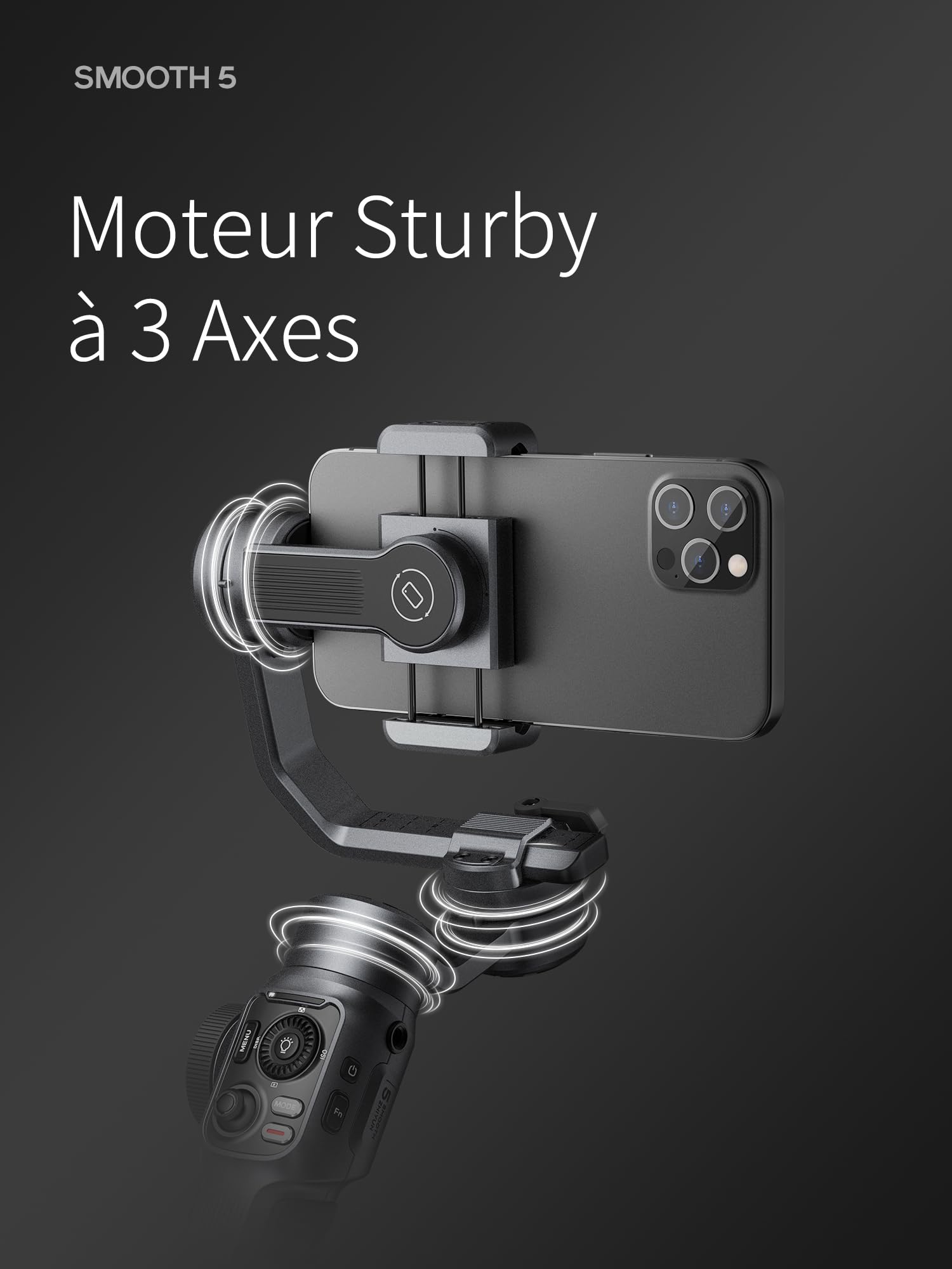 ZHIYUN Smooth 5 Combo [Official] Stabilisateur Smartphone 3 Axes, Telephone Gimbal pour iPhone et Android, avec Trepied, Sac, 2 Lumiere 300lm et Zoom pour Vlog, Youtube et TikTok