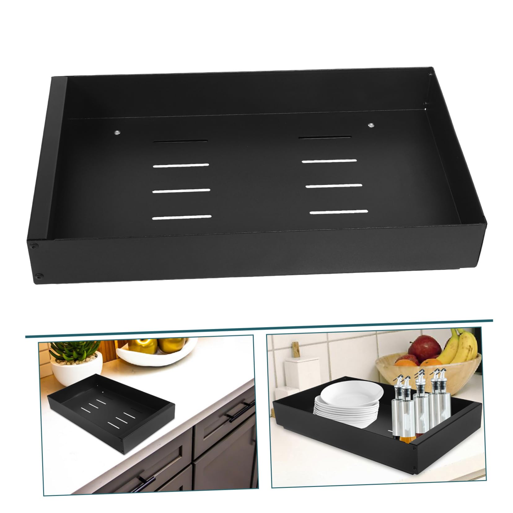 PRETYZOOM Cesta Extraíble para Platos de Acero al Carbono Negra | Divisor Ajustable, Drenaje Integrado, Organización de Cocina para Vajilla y Utensilios