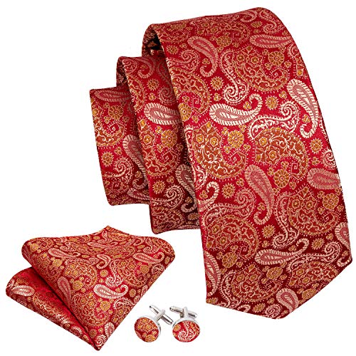 Image of Barry.Wang Men Tie Set Floral Paisley Silk Necktie Pocket Square Cufflinks Formal Wedding Party Business