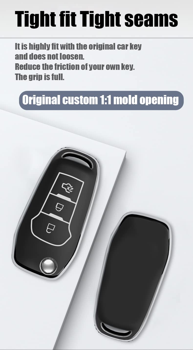 ontto Cover per Chiave Auto, Adatta per Ford Focus 3 4 ST Mondeo 5 MK5 Mustang F-150 Explorer Edge Fiesta Kuga Custodia Portachiavi 3 Tasti Argento Verde