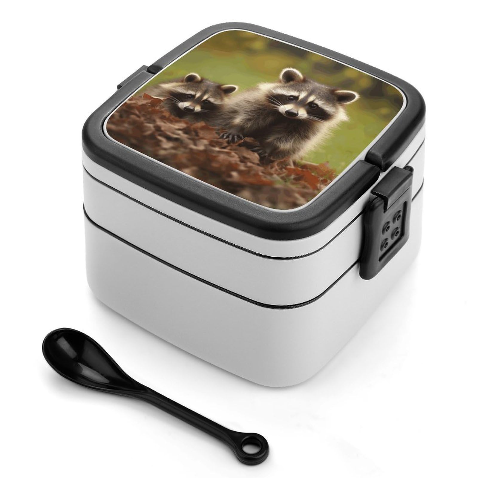 VstaDank Raccoon Bento Box Portable Adult Lunch Box with 2 Layer&Spoon Reusable Insulated Lunchbox Large Food Containers Leak Proof Lunch Containers for Work Camping Meal Prep