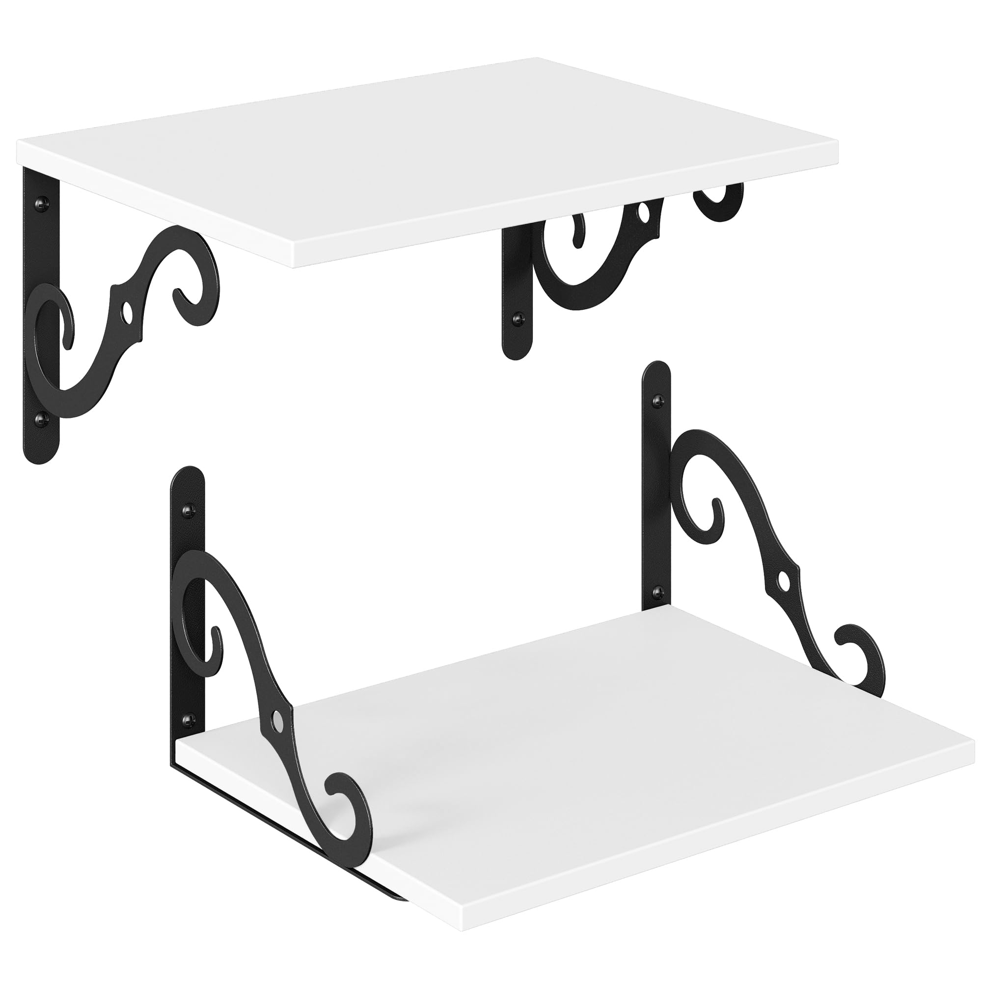 Shelves, Deep Wall Shelves Set of 2, 15.7 Inch Wall Mounted Shelves with Brackets for Bedroom, Living Room, Kitchen, Bathroom, White