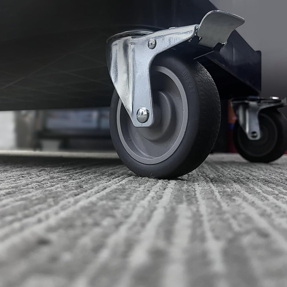 BLV Carrito para servir negro con ruedas, carrito con 3 estantes. Se utiliza para el transporte de alimentos, vajilla y alcohol en restaurantes y para la higiene de hoteles (97 x 104 x 51 x 250 kg)