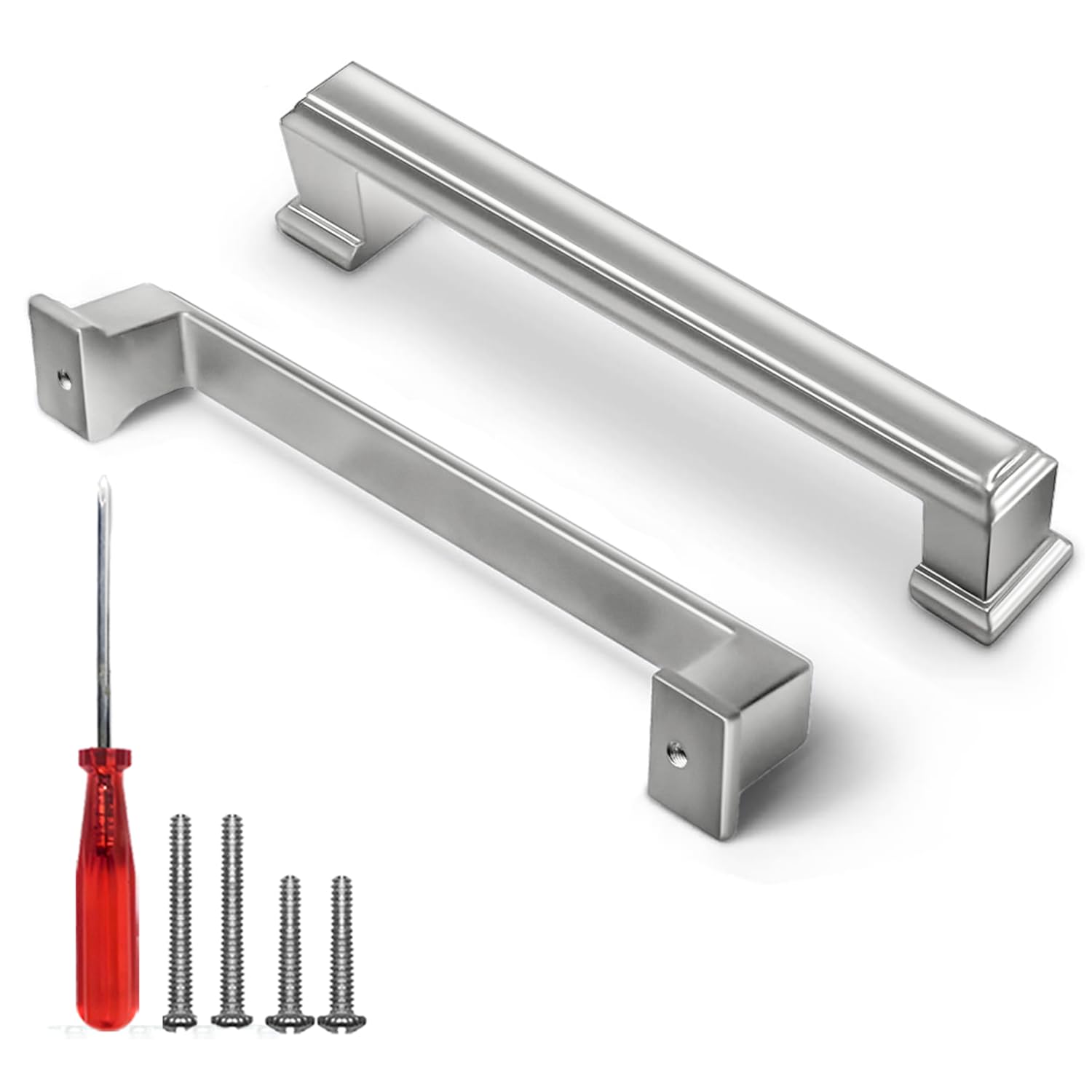 Silver Cabinet Handles - Bar Cabinet Pulls 5 Inch Hole to Hole - 4 Pack - Silver Drawer Pulls - Brushed Nickel Cabinet Pulls 5 Inch - Kitchen Cabinet