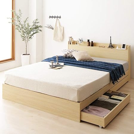 Amazon ベッド 収納付き 引き出し付き 木製 カントリー 棚付き 宮付き コンセント付き シンプル モダン ナチュラル シングル ベッドフレームのみ Absol アブソル ベッドフレーム オンライン通販