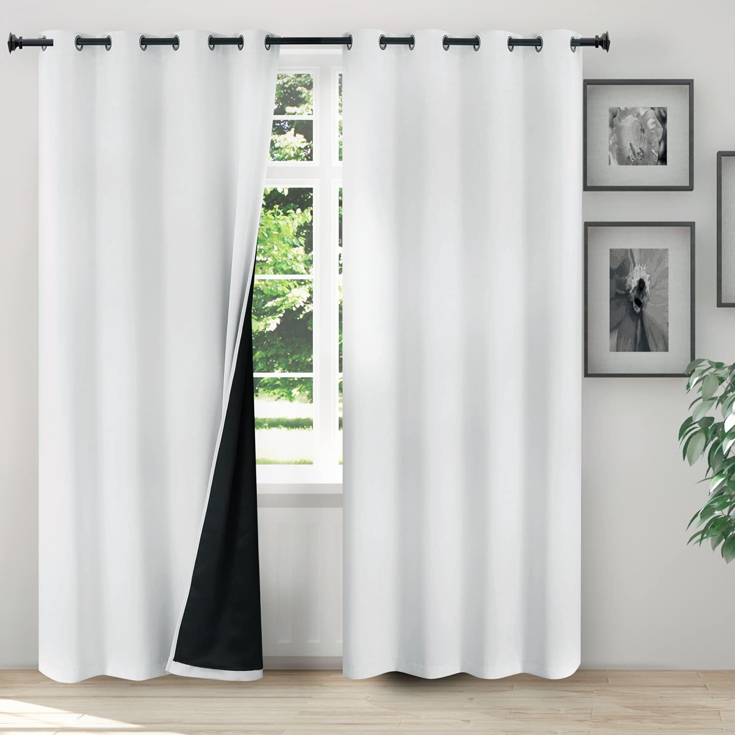 Bedsure 100% Blackout Curtains 84 inches Long - White Blackout Curtains for Bedroom 2 Panel Set, Soundproof and Thermal Insulated Curtains, 52x84 inches